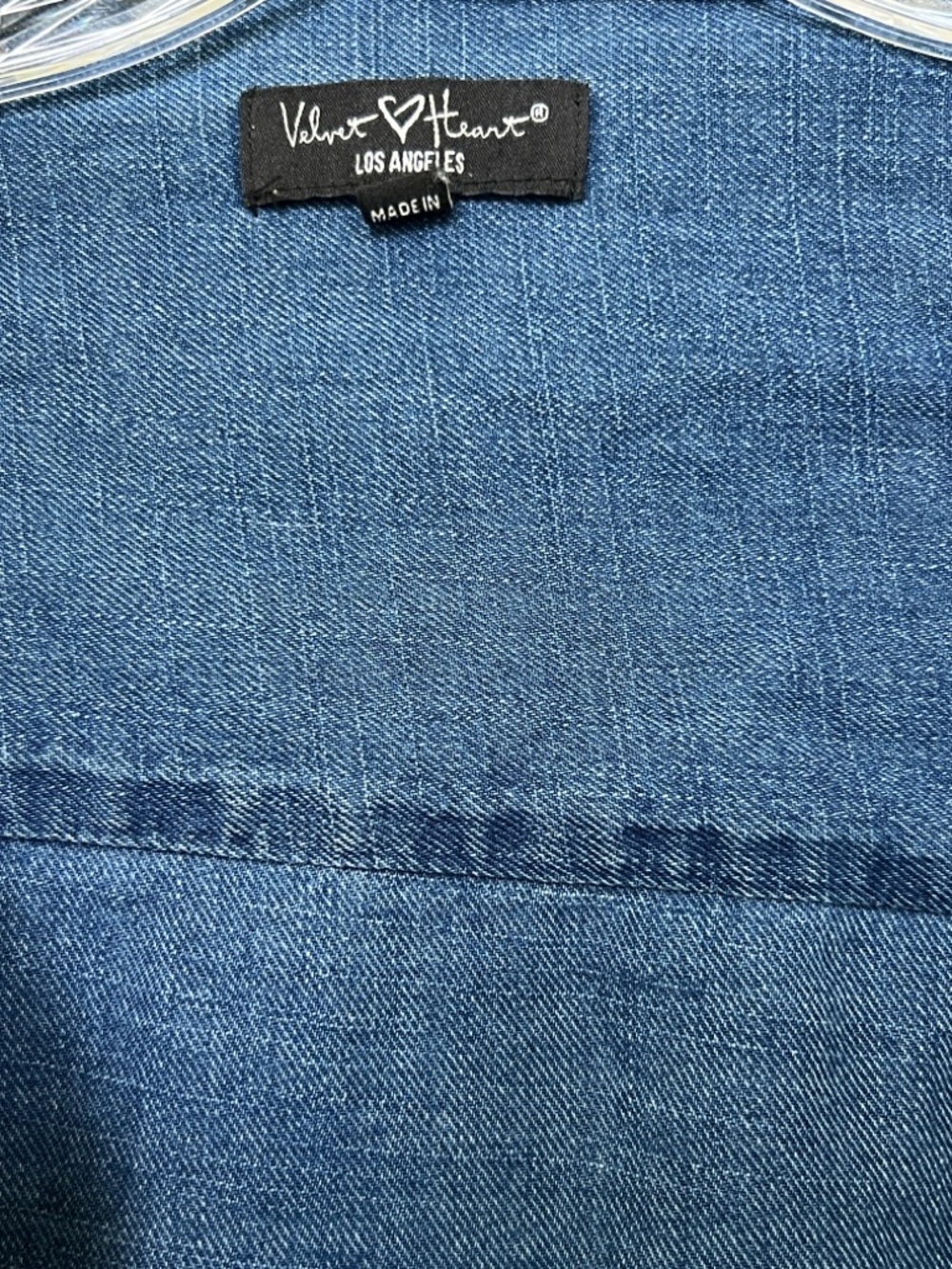Denim Heart Blue Denim Tie-Front Peplum Top - Picture 5 of 5
